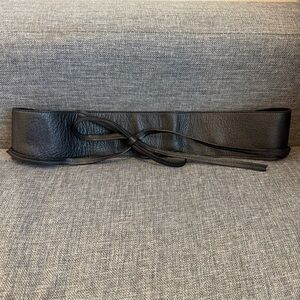 Eileen Fisher Obi Wide Waist Tie Belt Black Leather Suede Reversible Sz M